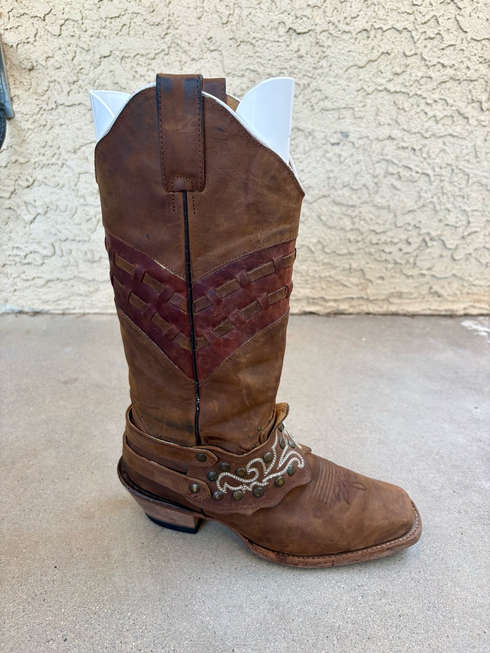 REYME Womens Size US 9/9.5 MEX 27 Brown Leather Harness Western Cowboy Boots